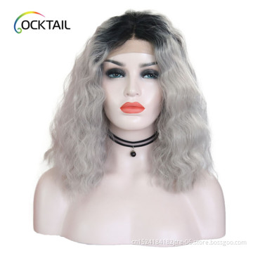 Hot selling grey color synthetic lace front wig, T1B/grey ombre color balayage synthetic wig